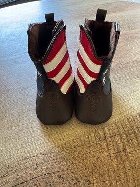 Kids Brown & Red Striped Cowboy Boots